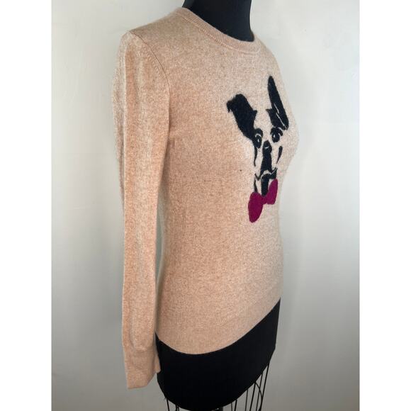 C. Wonder Beige Wool Knit Frenchie Dog Face Graphic Long Sleeve Sweater S Small - Picture 3 of 9